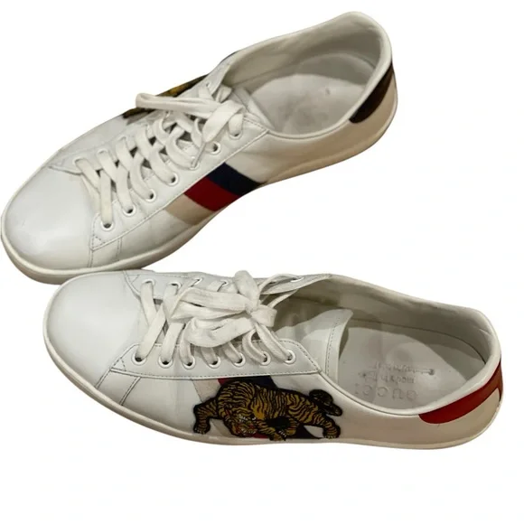 SOLD RARE Gucci Ace Embroidered Tiger Patch Sneaker White Gucci Size 9.5 US 10 - Picture 2 of 7